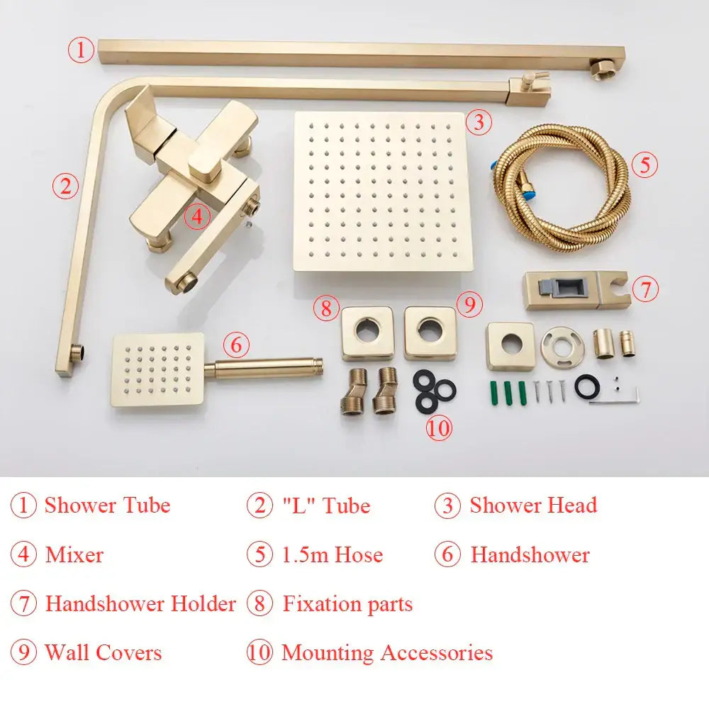 Modern brushed gold rain shower set bathroom mixer with handheld spray