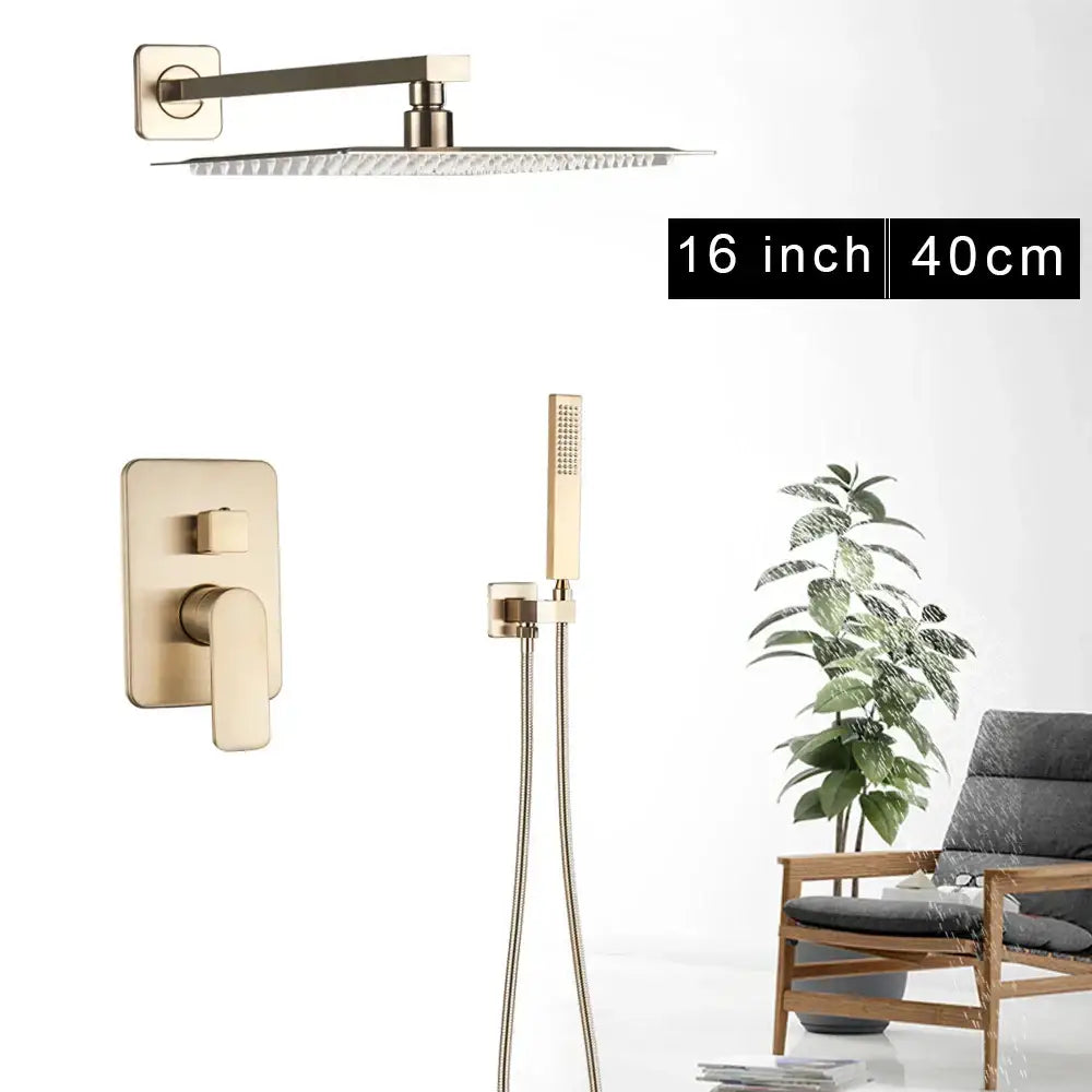 Modern brushed gold rainfall shower set bathroom wall mounted mixer