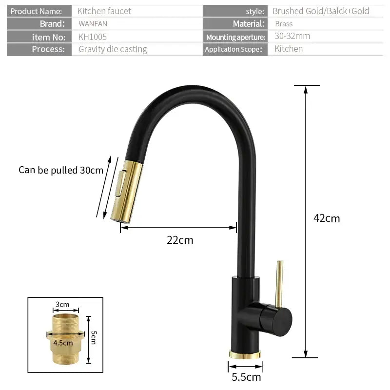 Modern brushed gold smart sensor kitchen faucet dual outlet