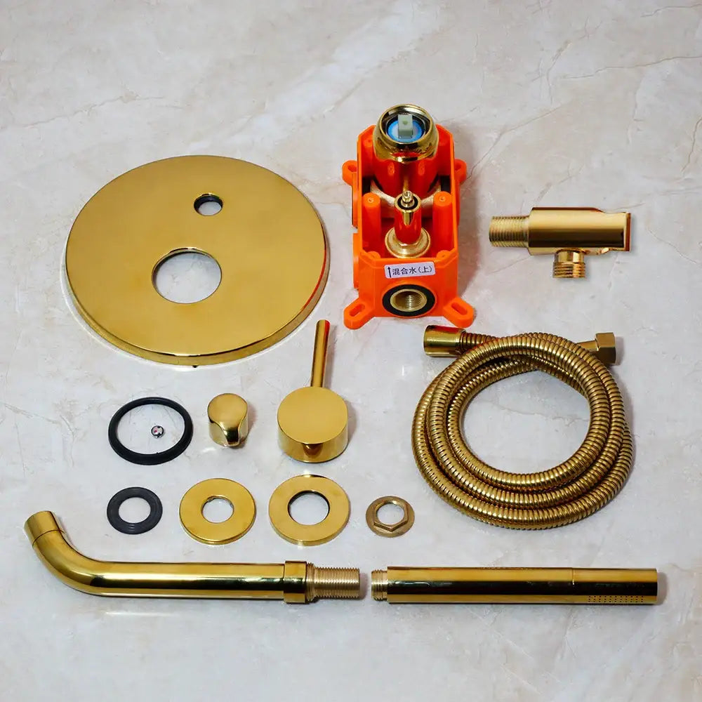 Modern brushed gold tub faucet with handheld shower bathroom mixer