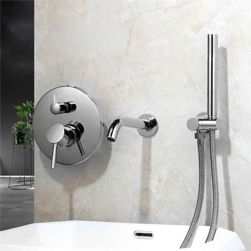 Modern brushed gold tub faucet with handheld shower bathroom mixer