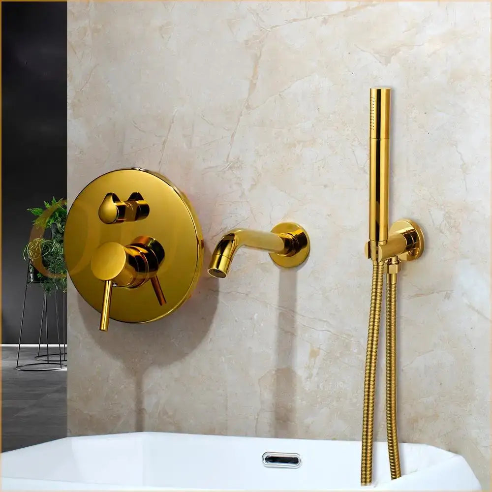 Modern brushed gold tub faucet with handheld shower bathroom mixer