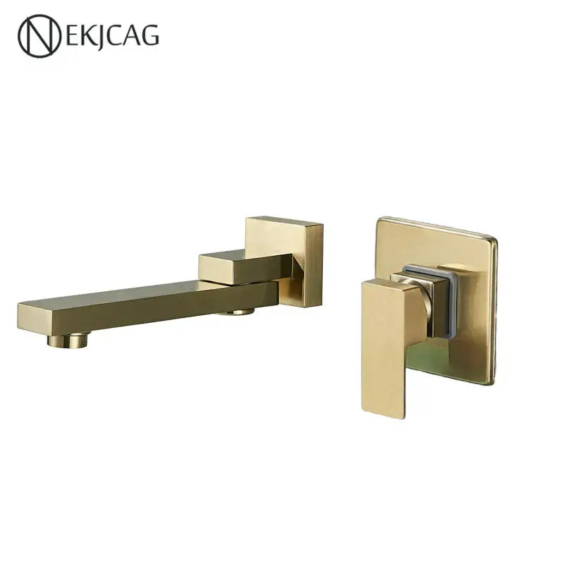 Modern brushed gold wall mounted basin faucet bathroom mixer rotating spout