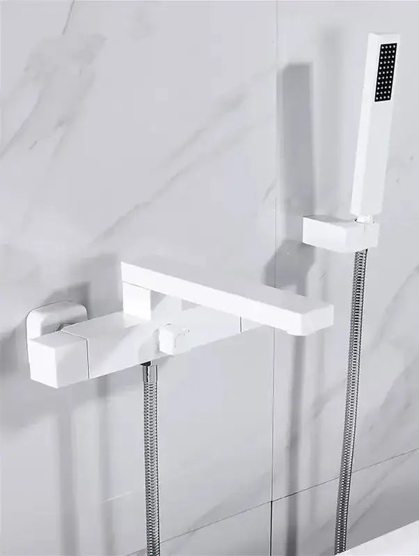 Modern brushed gold wall mounted waterfall bathtub set with handheld
