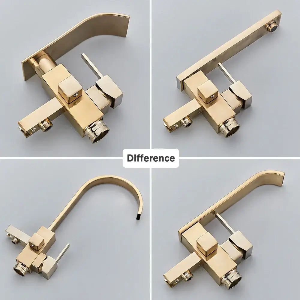 Modern brushed gold waterfall tub faucet with handheld shower bathroom