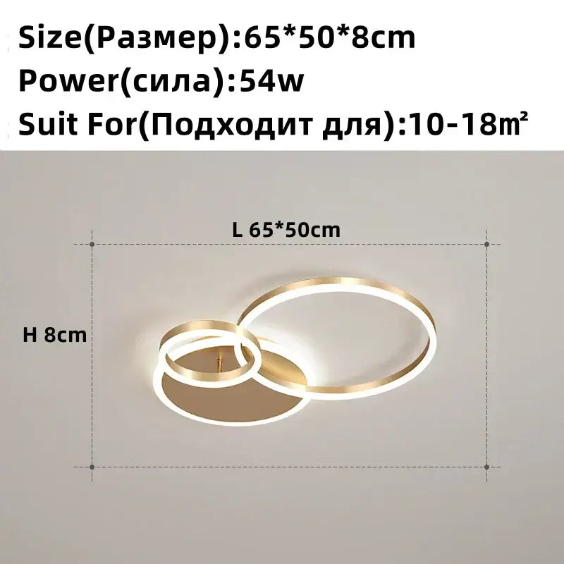 Modern brushed golden led ceiling chandelier for living room rings