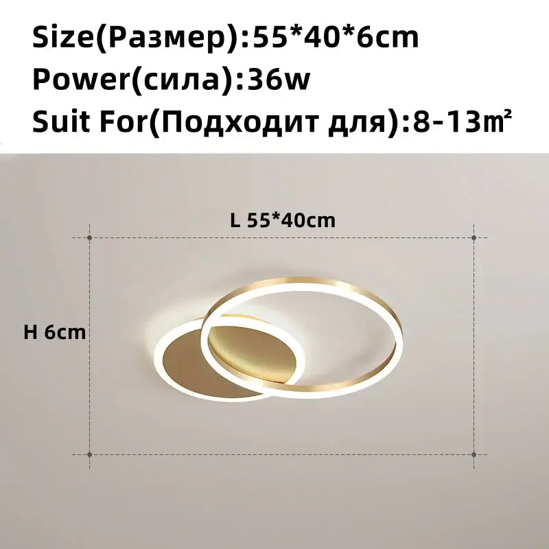 Modern brushed golden led ceiling chandelier for living room rings
