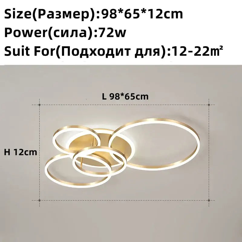 Modern brushed golden led ceiling chandelier for living room rings