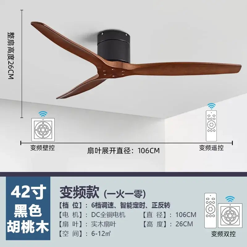 Modern brushed luxury ceiling fan with wood blades for living room