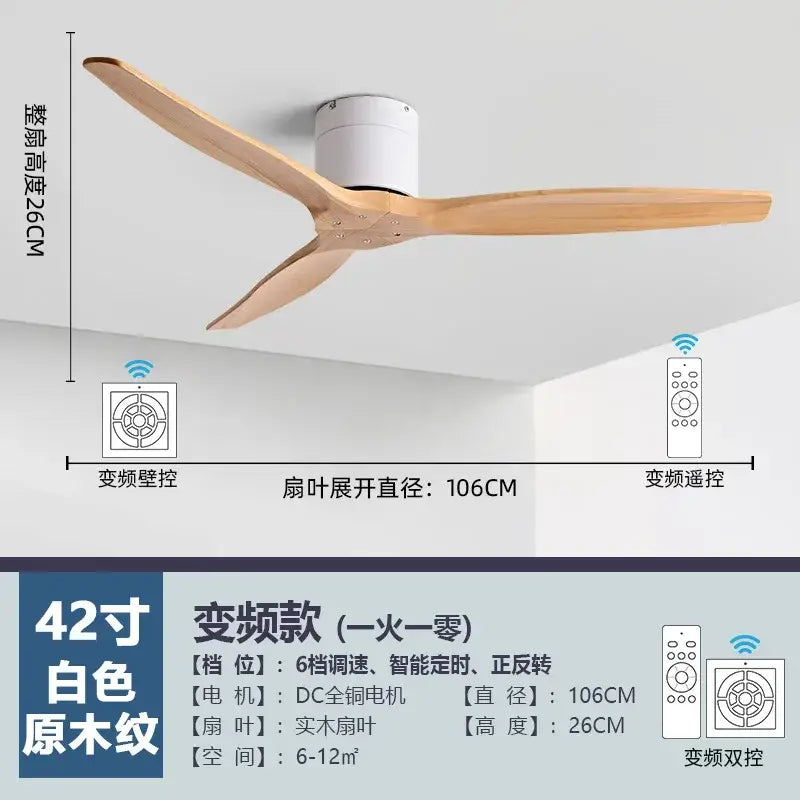 Modern brushed luxury ceiling fan with wood blades for living room