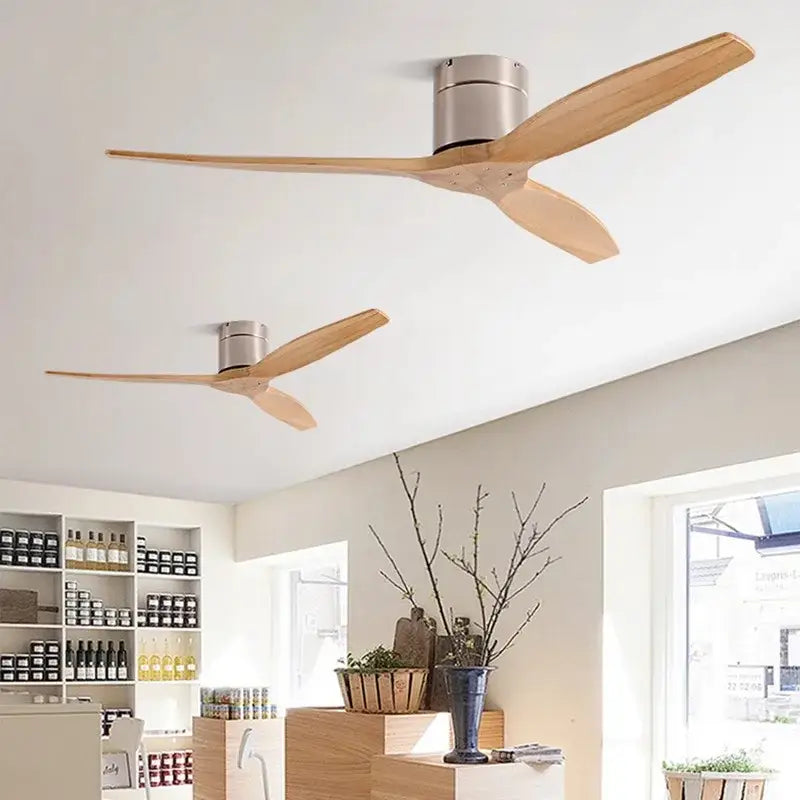 Modern brushed luxury ceiling fan with wood blades for living room