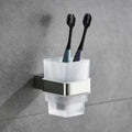 Modern brushed nickel bathroom hardware set with glass accents