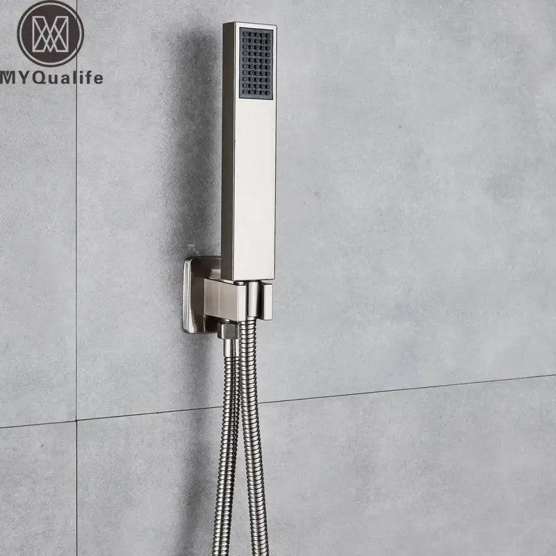Modern brushed nickel handshower set bathroom rectangular showerhead