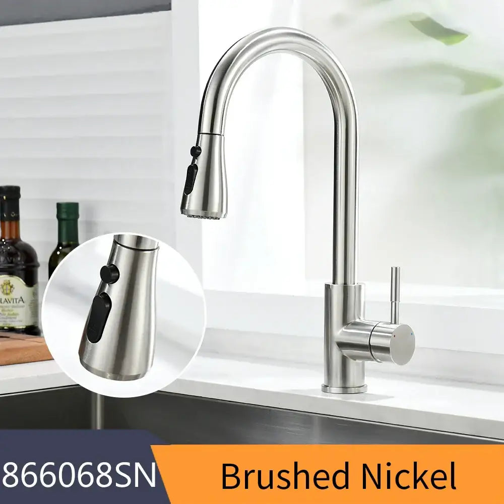 Modern brushed nickel pull out kitchen faucet