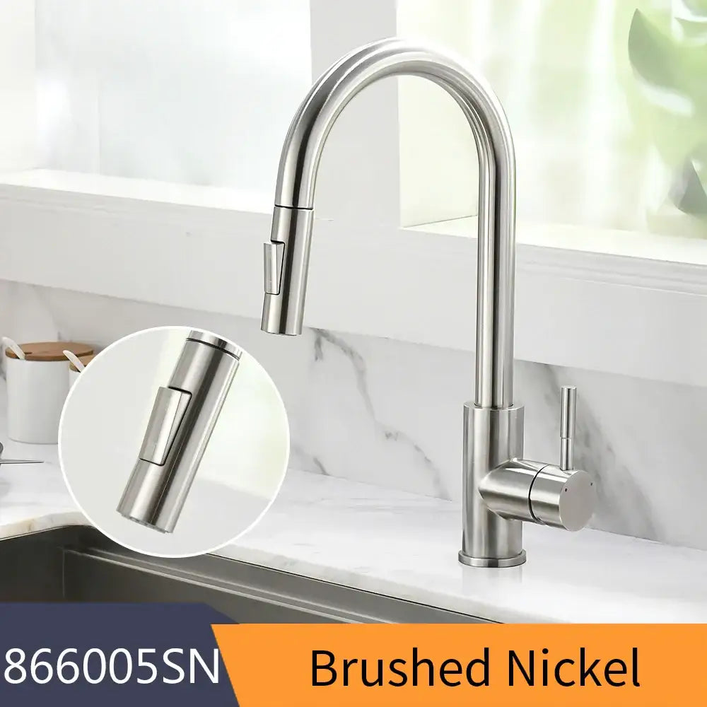 Modern brushed nickel pull out kitchen faucet