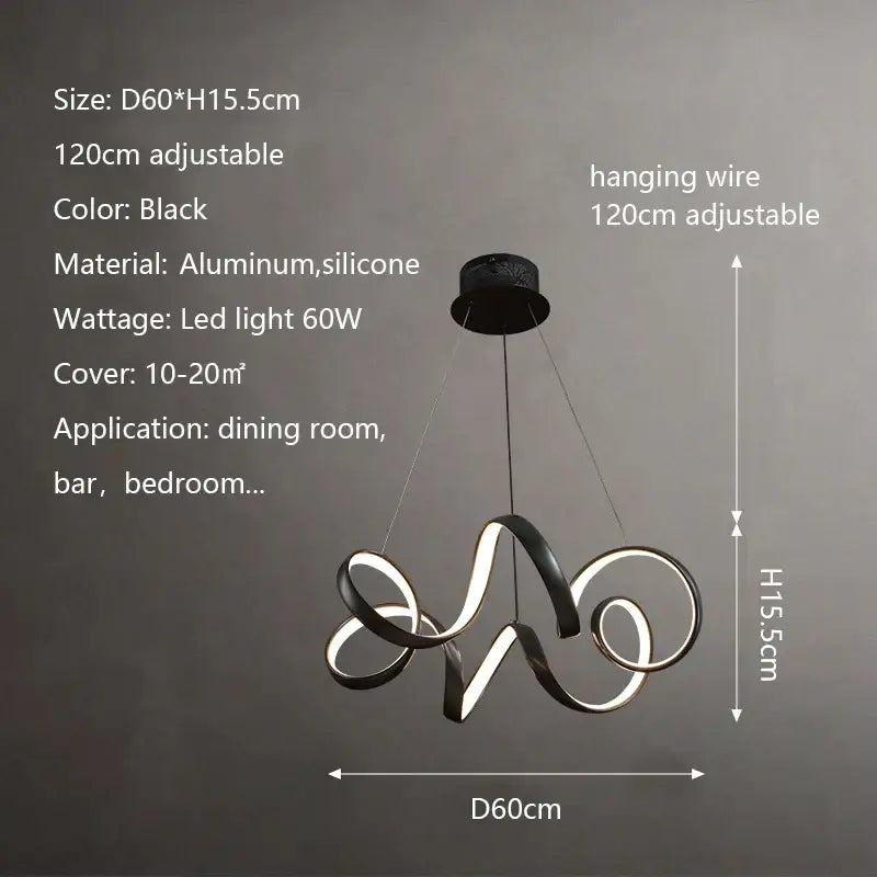 Modern brushed silver creative twisted led chandelier living room