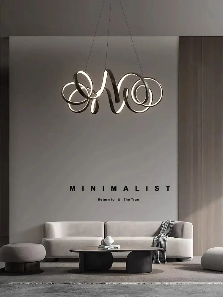 Modern brushed silver creative twisted led chandelier living room