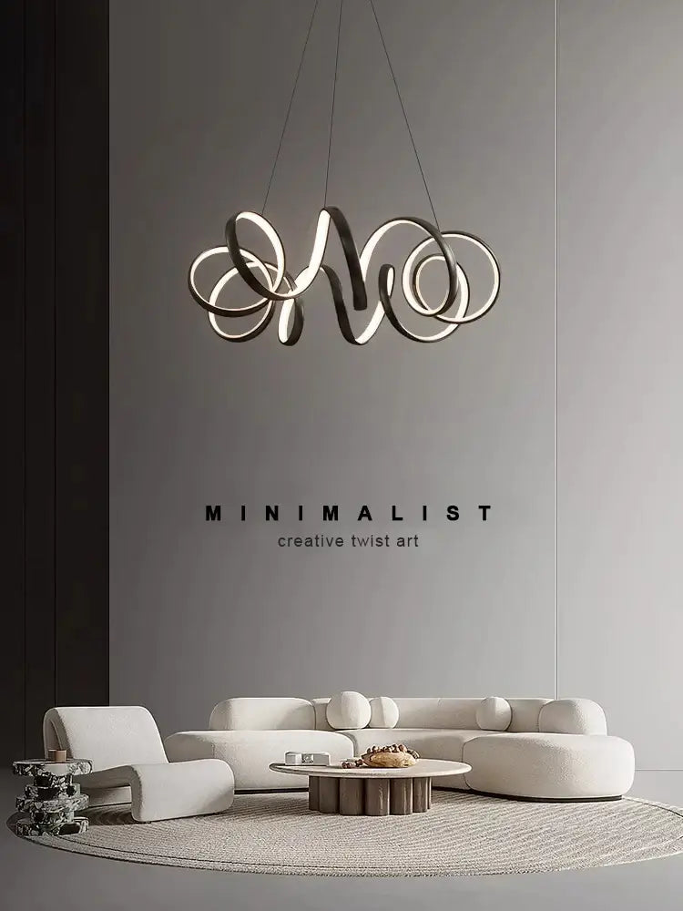 Modern brushed silver creative twisted led chandelier living room