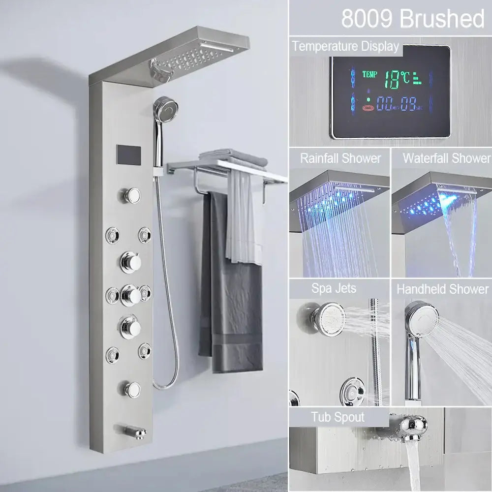 Modern brushed stainless steel led light shower column bathroom spa