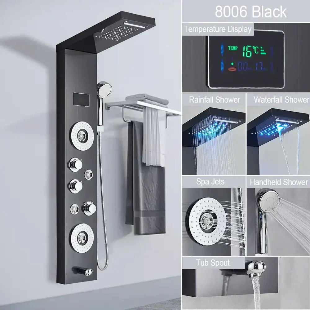 Modern brushed stainless steel led light shower column bathroom spa