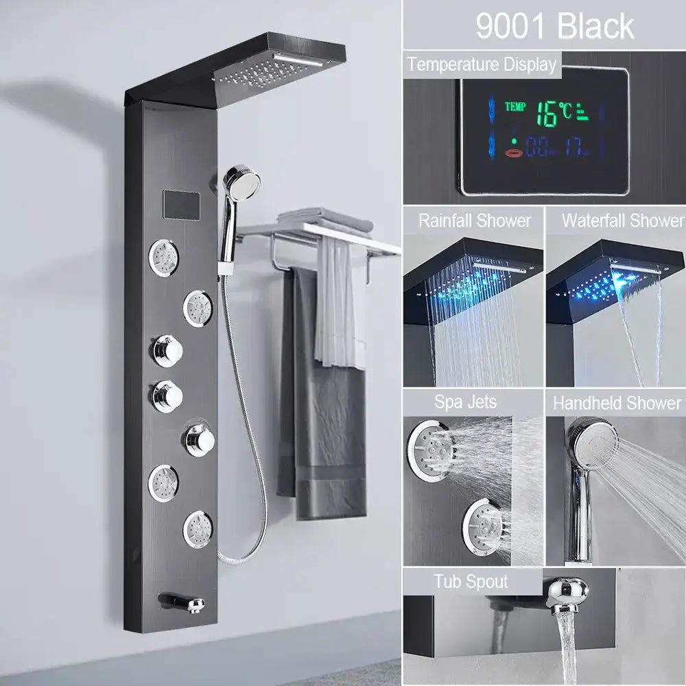 Modern brushed stainless steel led light shower column bathroom spa