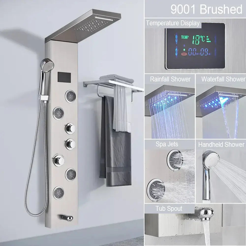 Modern brushed stainless steel led light shower column bathroom spa