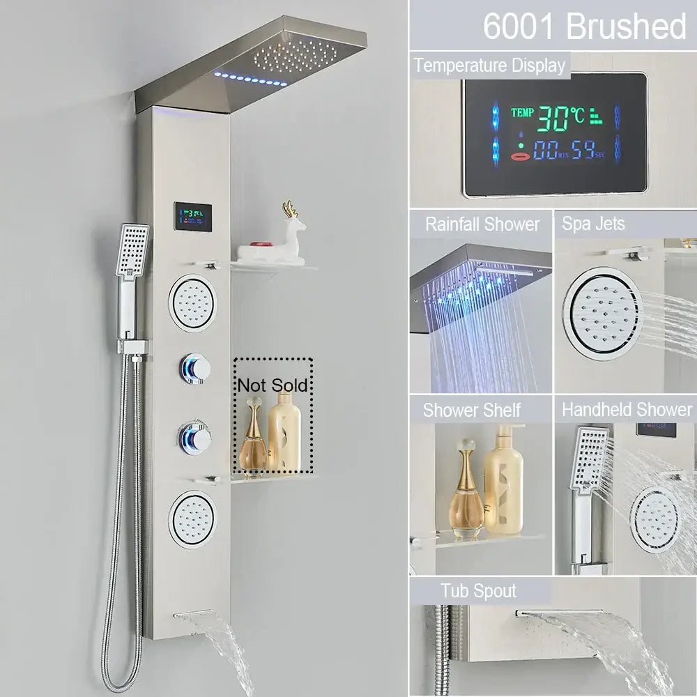 Modern brushed stainless steel led light shower column bathroom spa