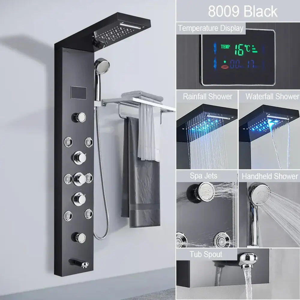Modern brushed stainless steel led light shower column bathroom spa