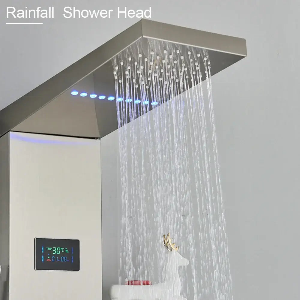 Modern brushed stainless steel led light shower column bathroom spa