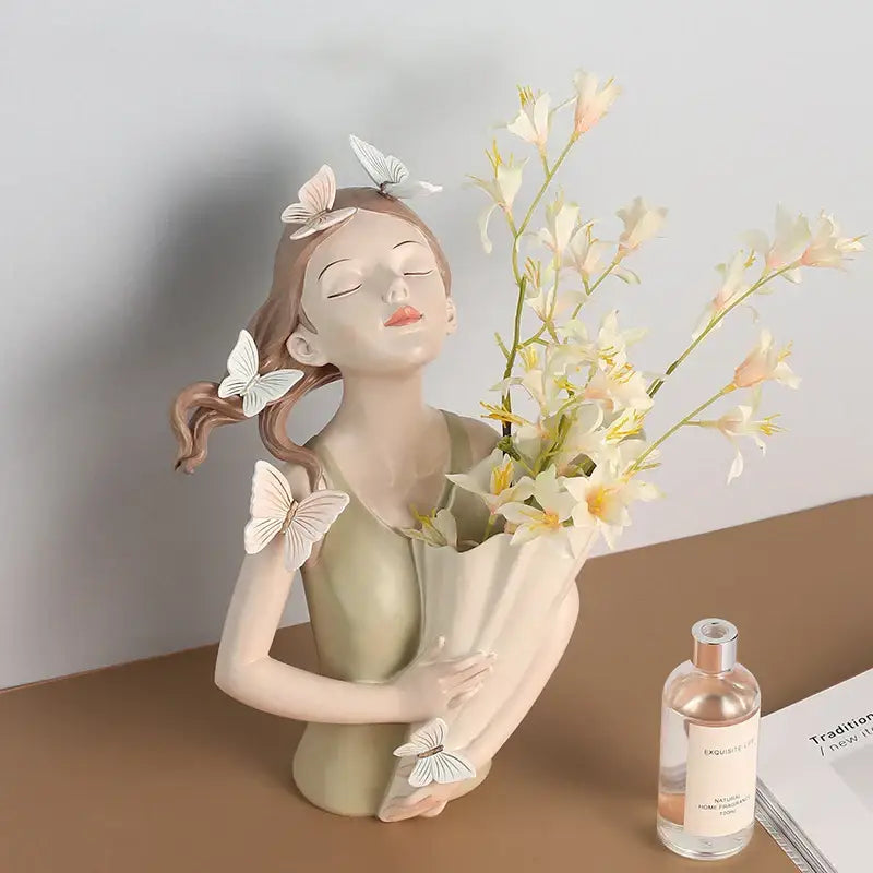 Modern butterfly girl resin sculpture living room vase