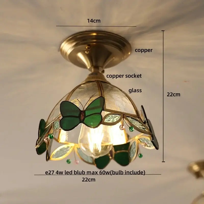 Modern butterfly glass tiffany ceiling light bedroom brass lamp