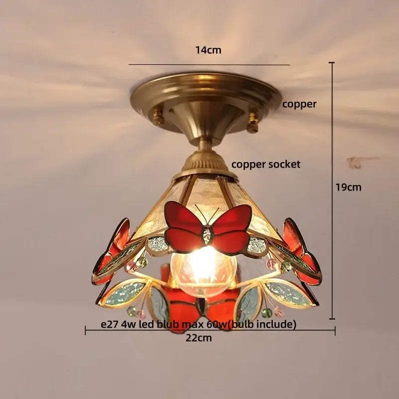 Modern butterfly glass tiffany ceiling light bedroom brass lamp