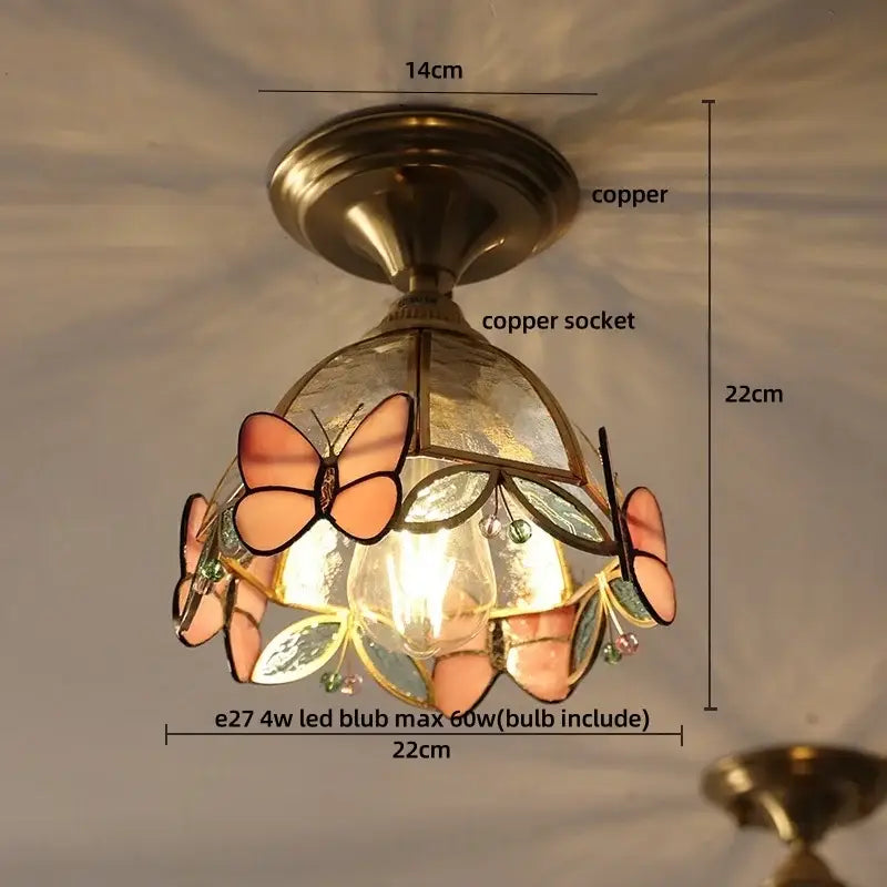 Modern butterfly glass tiffany ceiling light bedroom brass lamp