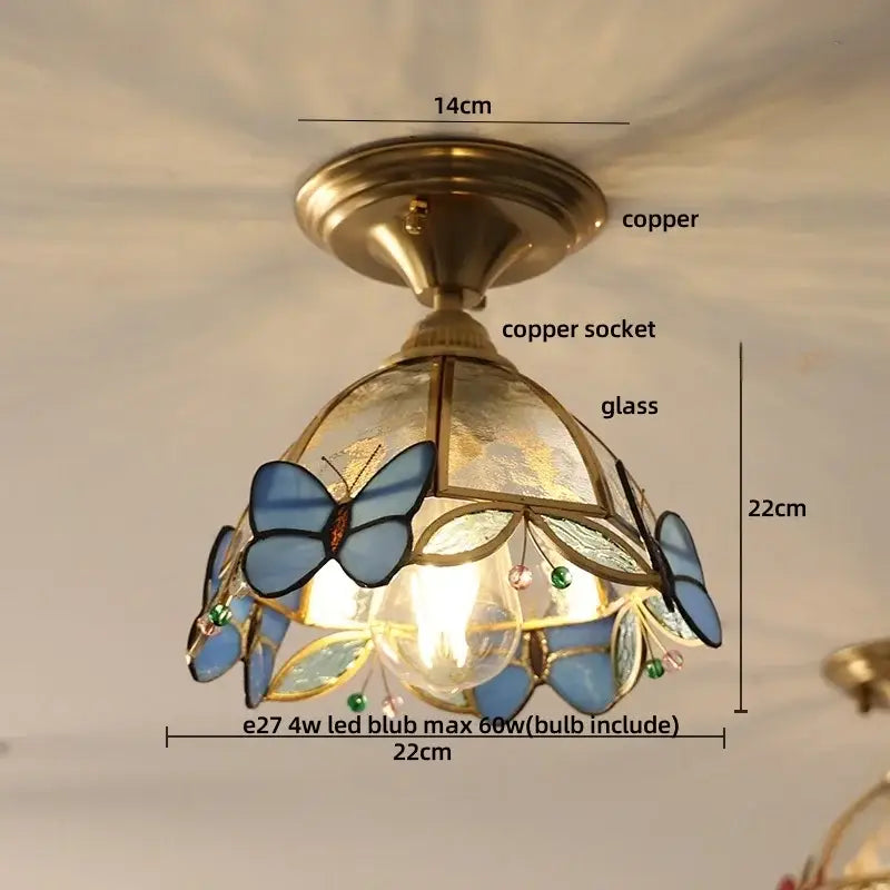 Modern butterfly glass tiffany ceiling light bedroom brass lamp