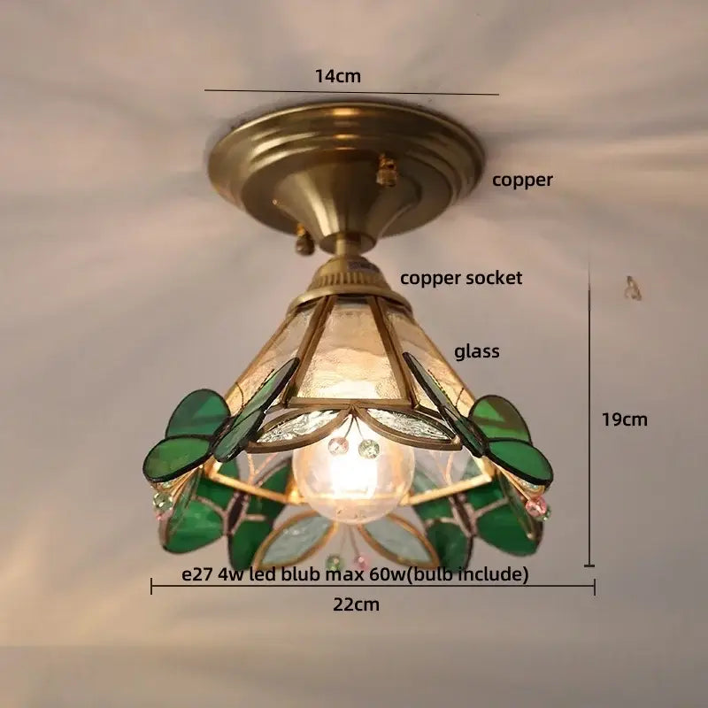 Modern butterfly glass tiffany ceiling light bedroom brass lamp