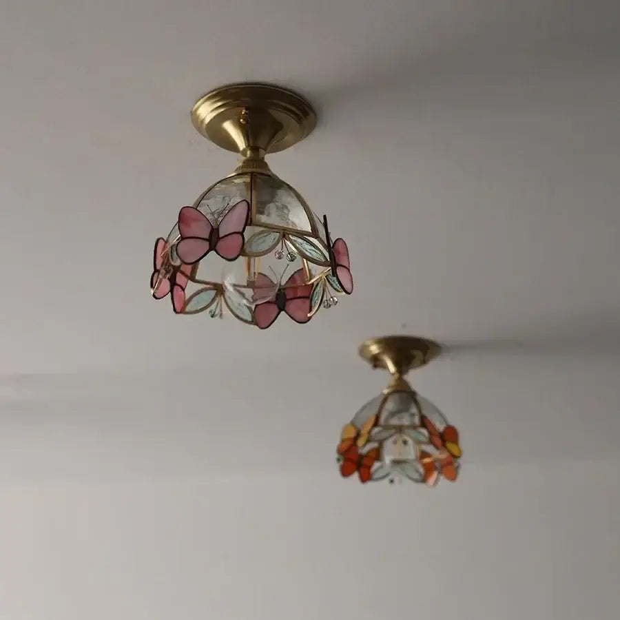 Modern butterfly glass tiffany ceiling light bedroom brass lamp