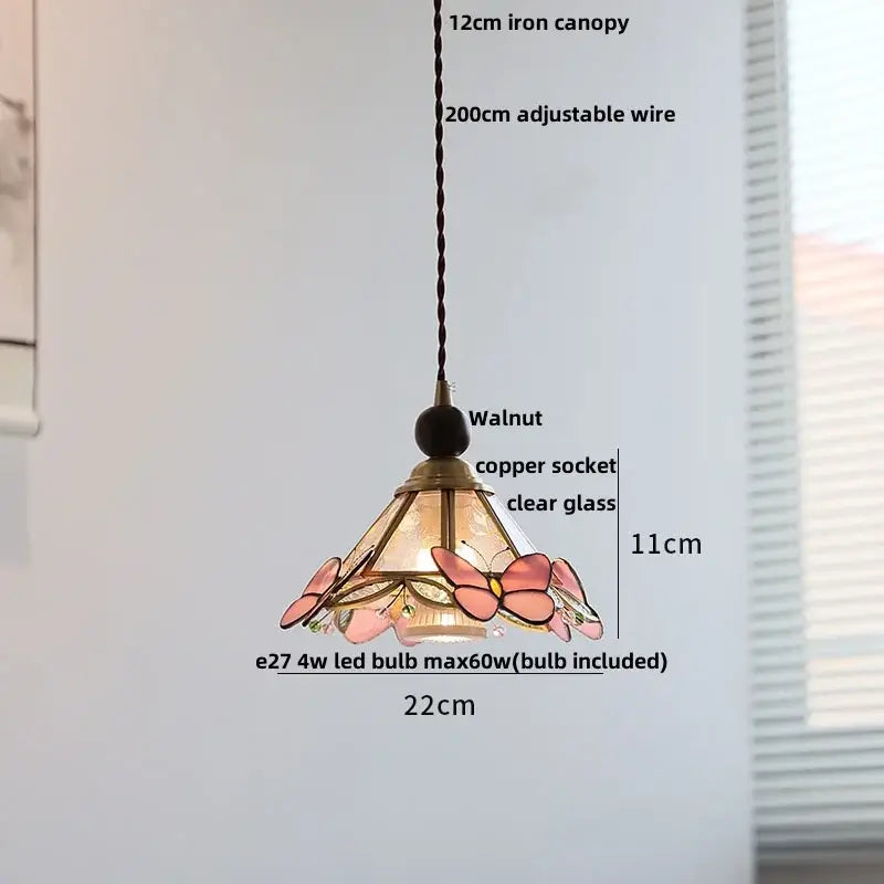 Modern butterfly pink led pendant lamp bedroom stained glass decor