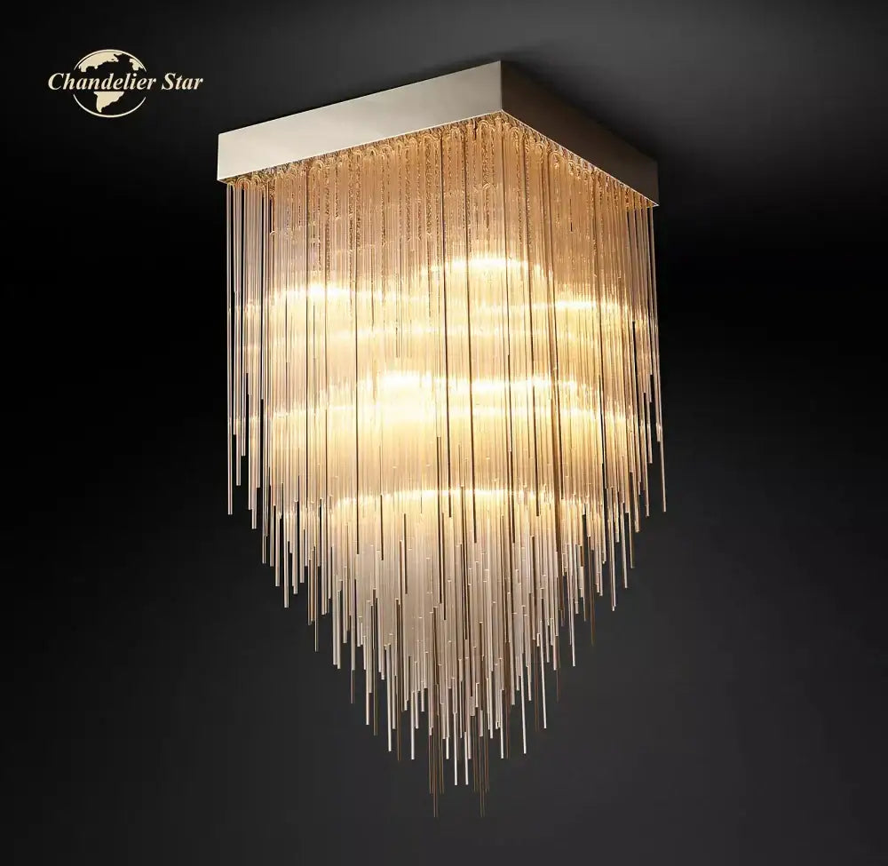 Modern cascada led glass chandelier gold square dining room light