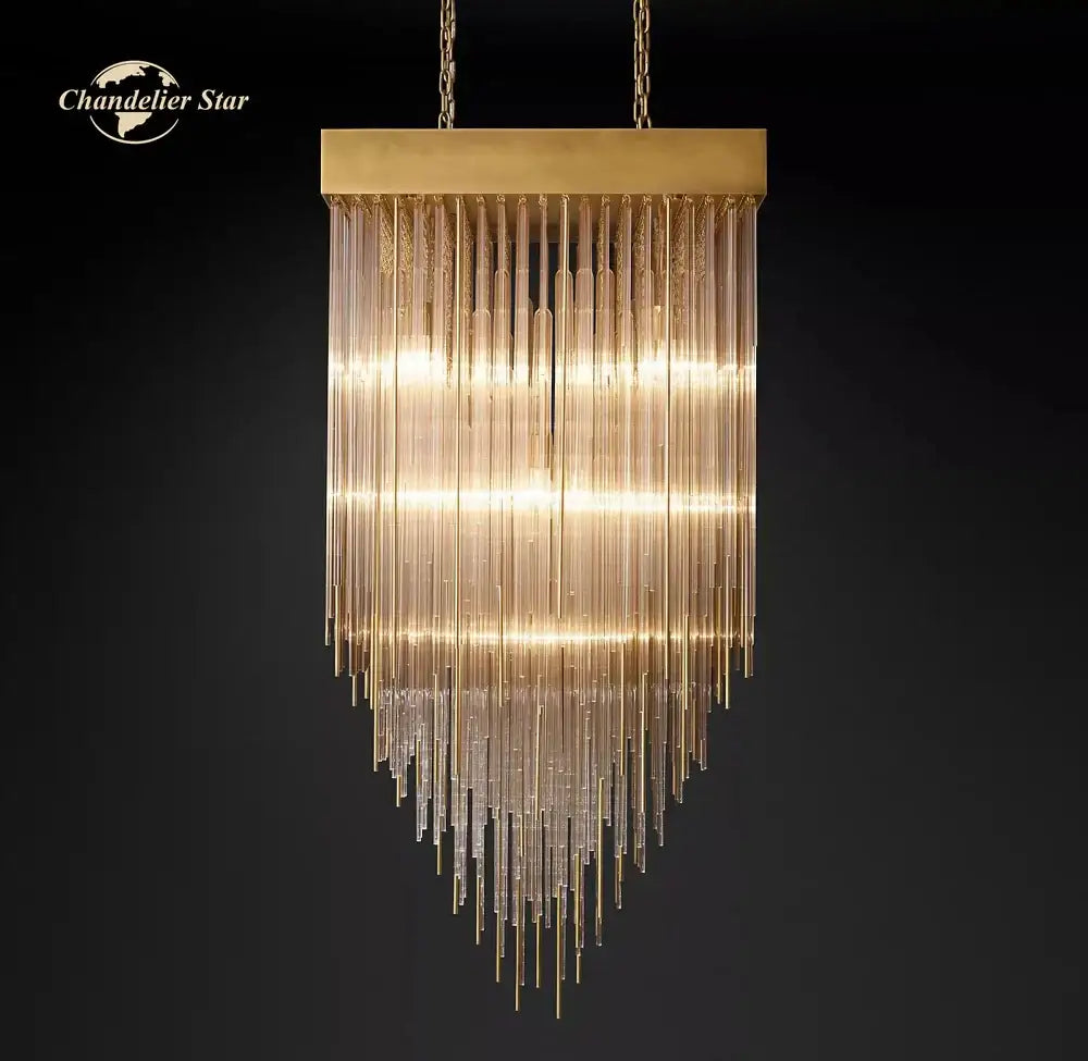 Modern cascada led glass chandelier gold square dining room light