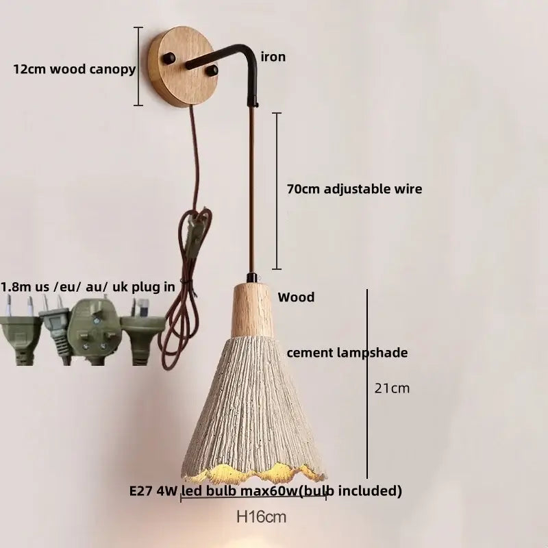 Modern ceramic bell wall lamp with pull chain switch bedroom light