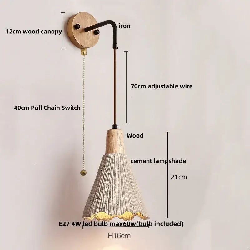 Modern ceramic bell wall lamp with pull chain switch bedroom light