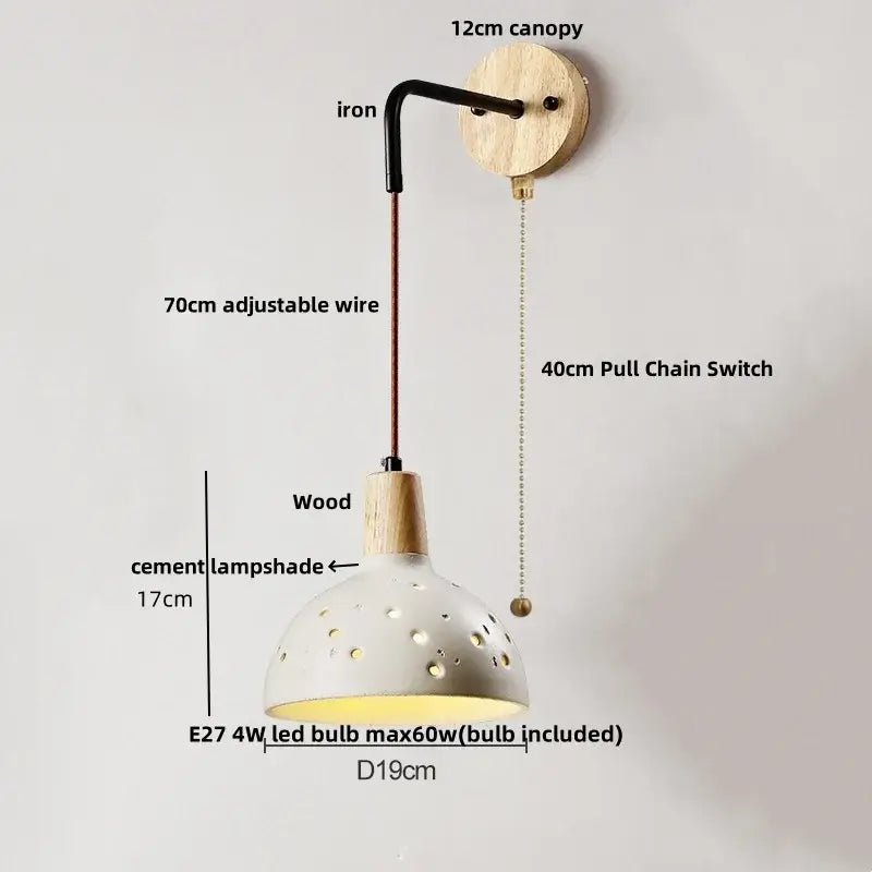 Modern ceramic bell wall lamp with pull chain switch bedroom light