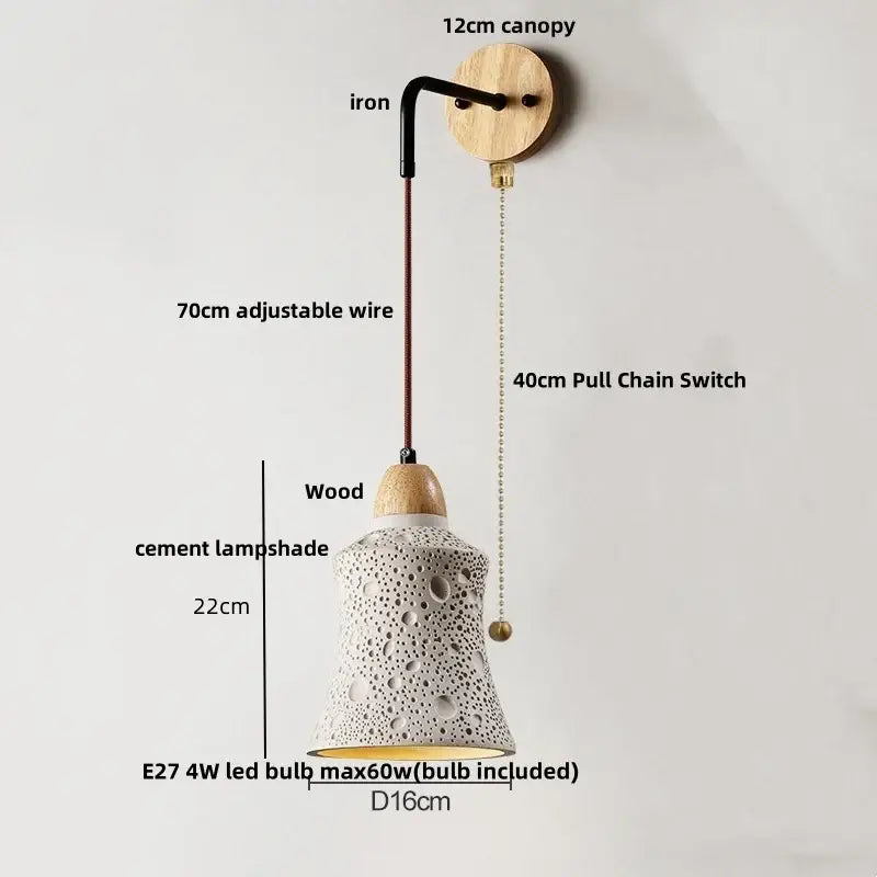 Modern ceramic bell wall lamp with pull chain switch bedroom light