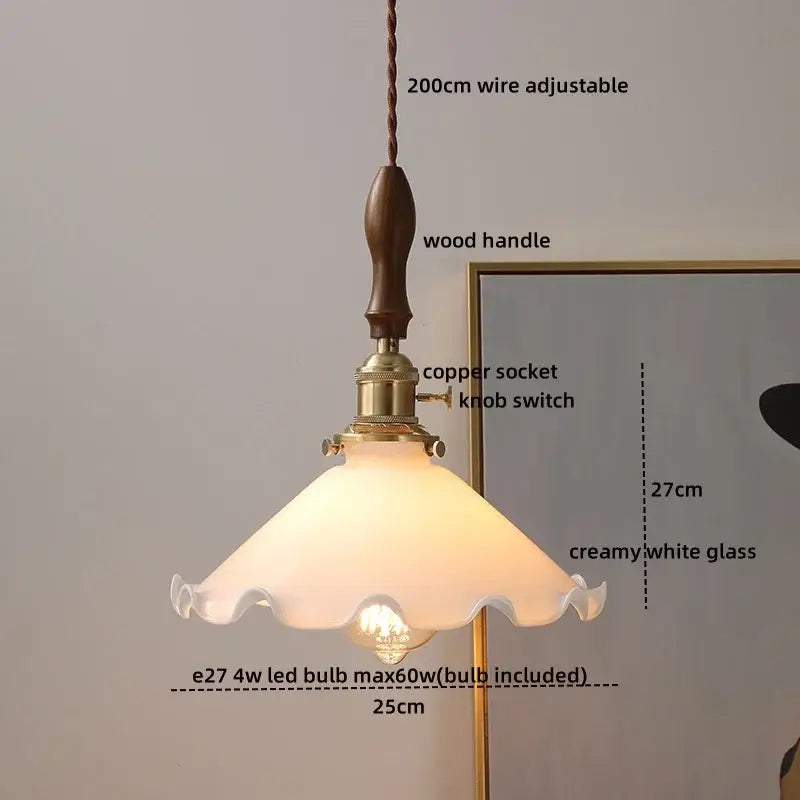 Modern ceramic led pendant light off-white and wood dining room