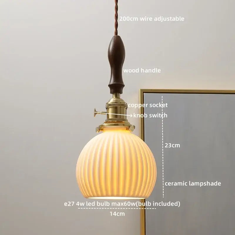 Modern ceramic led pendant light off-white and wood dining room