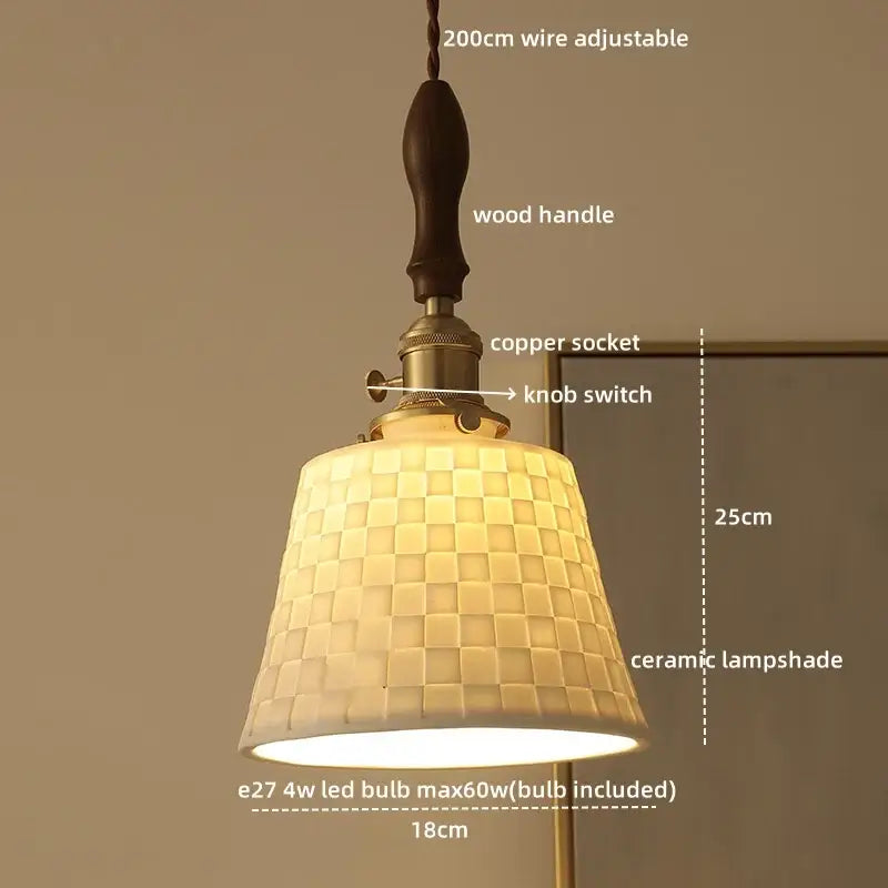 Modern ceramic led pendant light off-white and wood dining room
