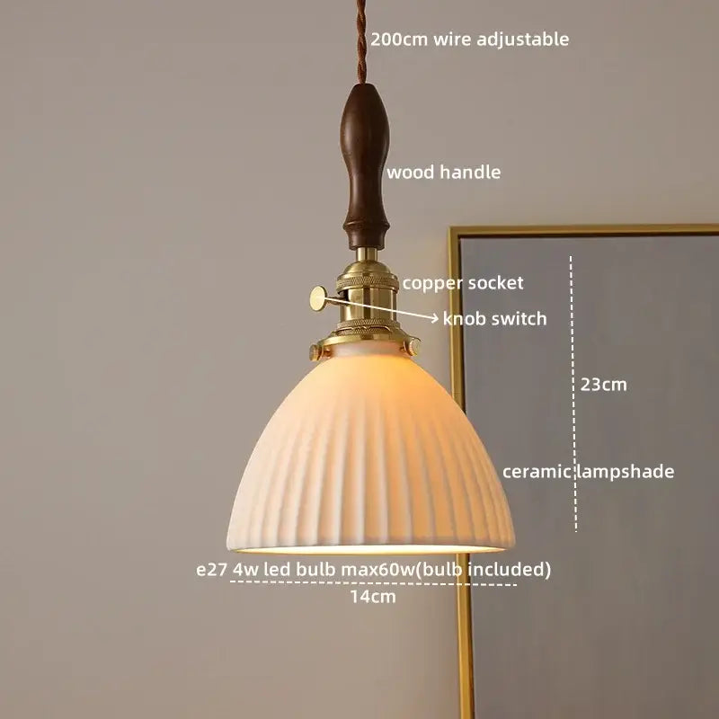 Modern ceramic led pendant light off-white and wood dining room