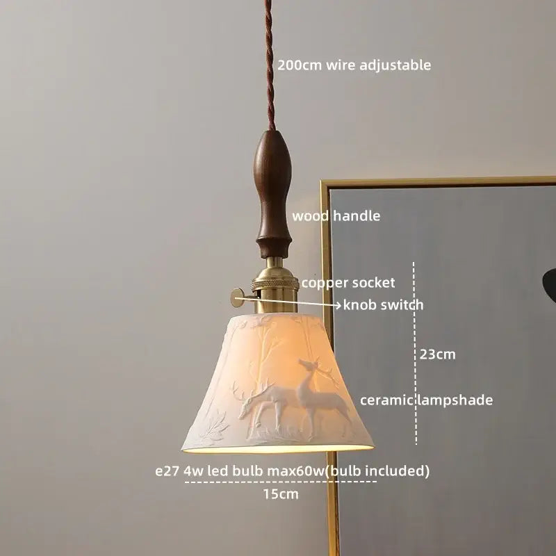 Modern ceramic led pendant light off-white and wood dining room