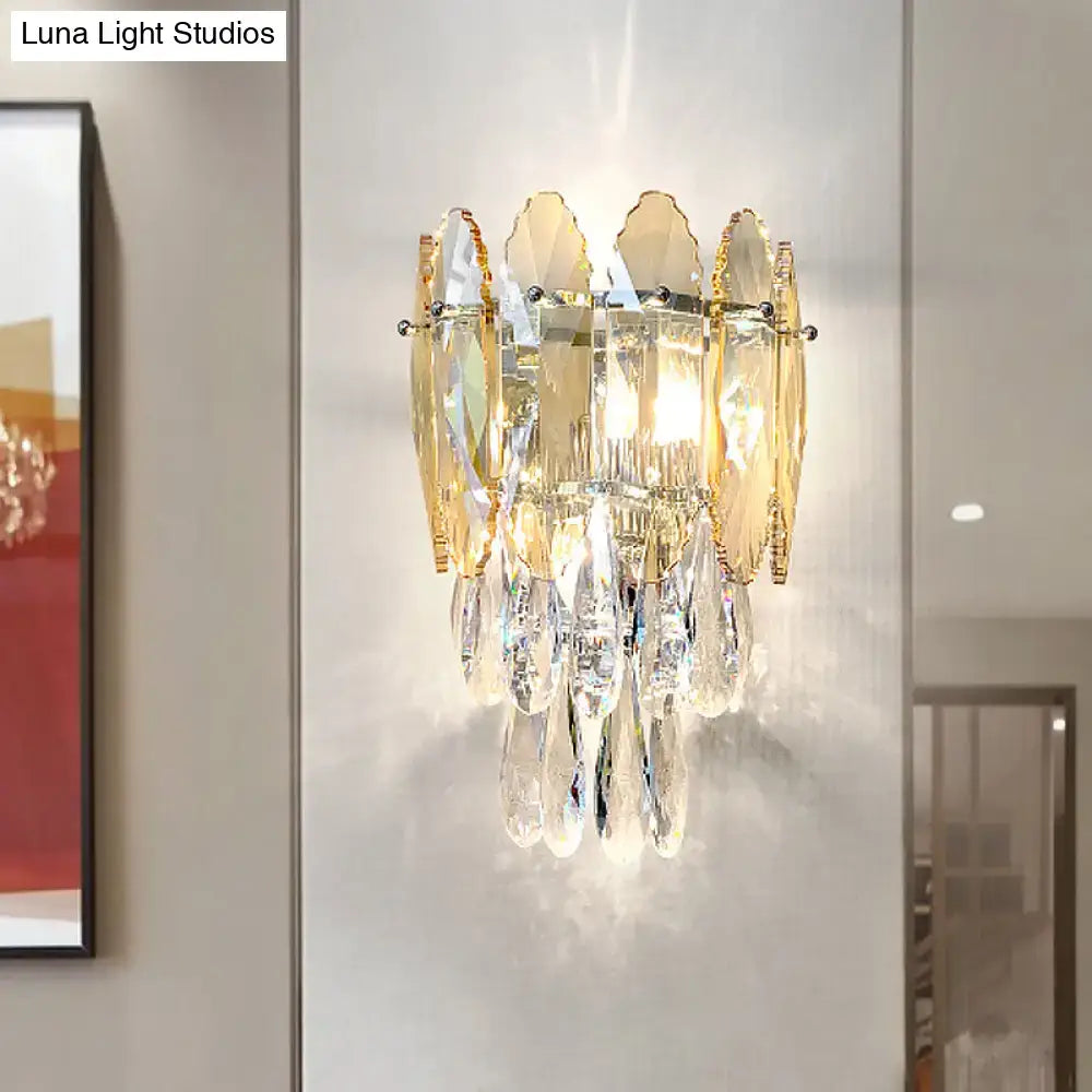 Modern champagne & smoke gray crystal wall sconce – bedroom led light