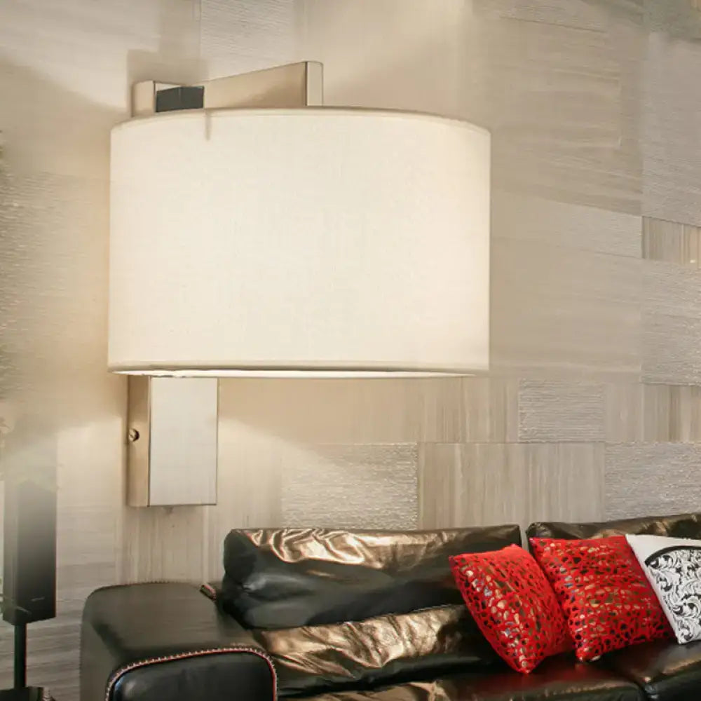 Modern charcoal fabric drum wall sconce bedroom light white & black